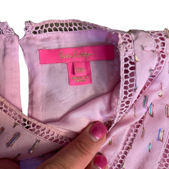 Lilly Pulitzer Briley Lace Top Size XXS Metallic Rainbow Calla Lilly - Picture 4 of 11